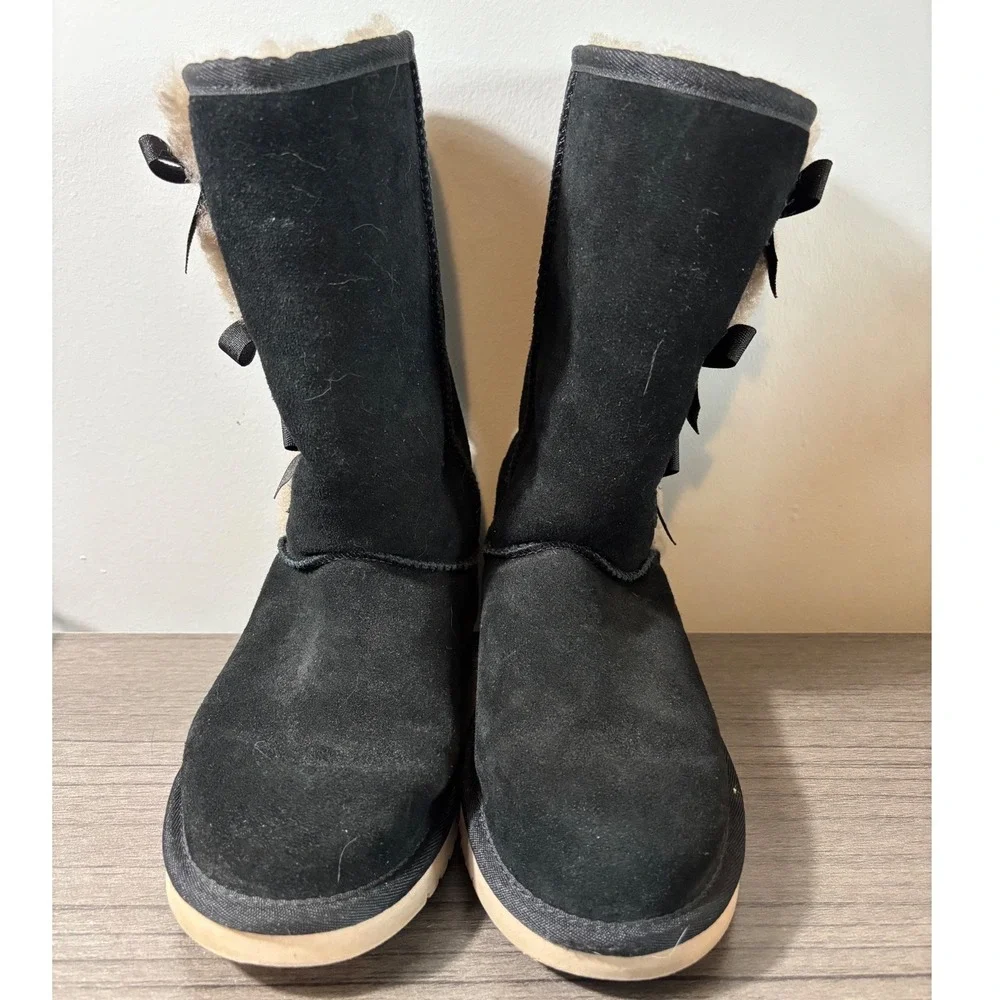 Koolaburra by UGG Victoria Tall Black‎ Suede Tripple Bow Boots Size 7